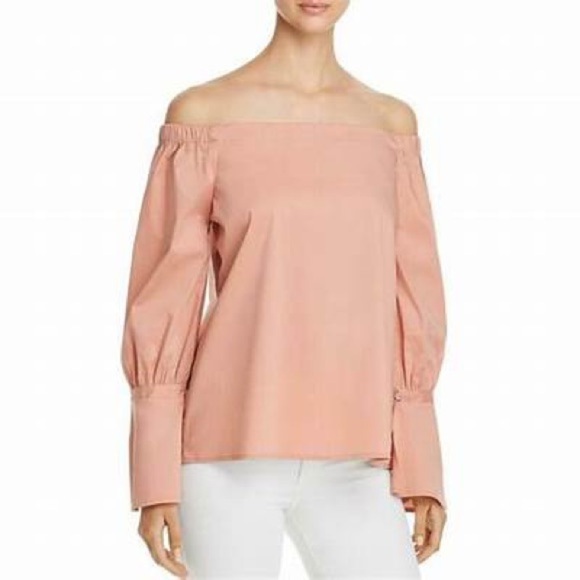 Bobeau Off the Shoulder Coye Flare Cuffs Poplin Shirt Large Melon Pink - Picture 11 of 11